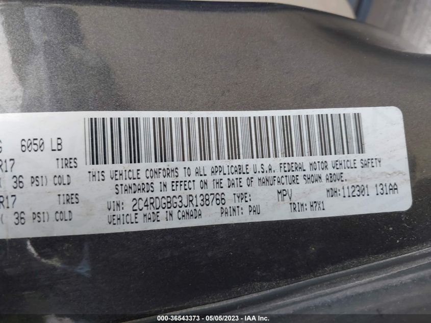 2018 DODGE GRAND CARAVAN SE - 2C4RDGBG3JR138766