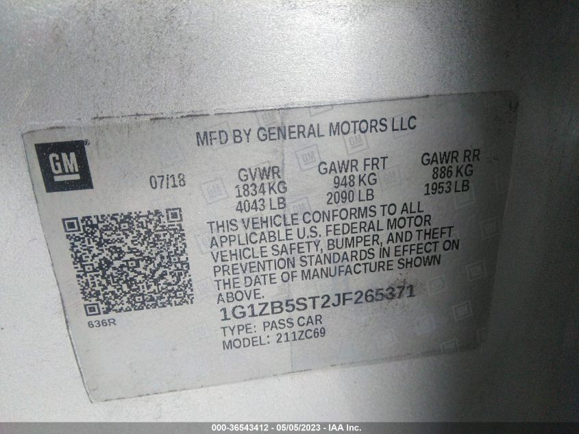 2018 CHEVROLET MALIBU LS - 1G1ZB5ST2JF265371