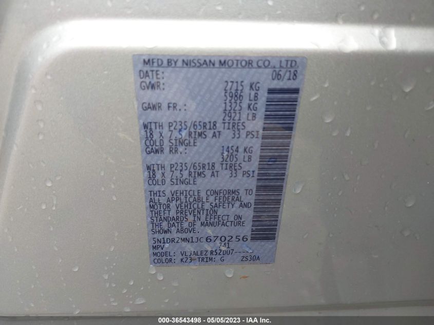 2018 NISSAN PATHFINDER SV - 5N1DR2MN1JC670256