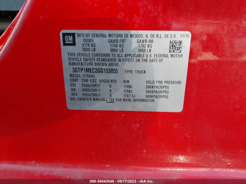 2016 GMC SIERRA 1500 SLE - 3GTP1MEC2GG133855