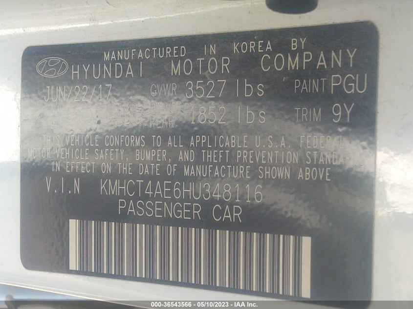 VIN KMHCT4AE6HU348116 2017 HYUNDAI ACCENT VALUE EDITION