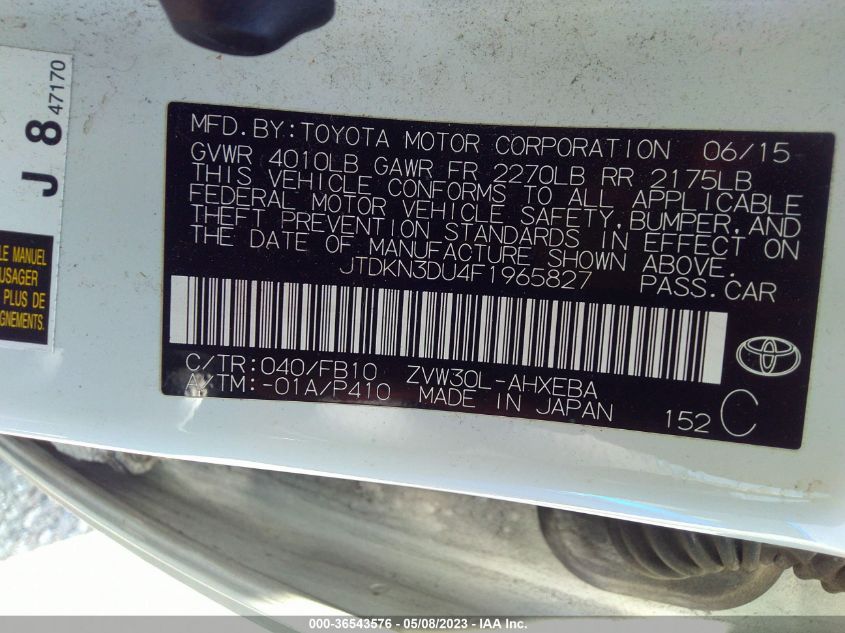 2015 TOYOTA PRIUS FOUR - JTDKN3DU4F1965827