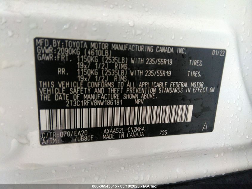 2022 TOYOTA RAV4 XLE PREMIUM - 2T3C1RFV8NW186181