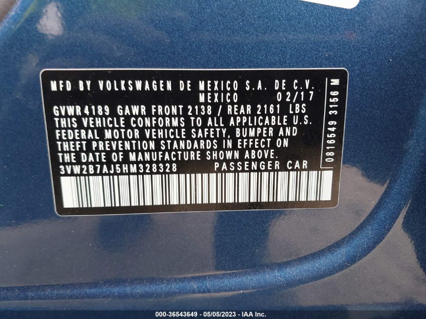 2017 VOLKSWAGEN JETTA 1.4T S - 3VW2B7AJ5HM328328
