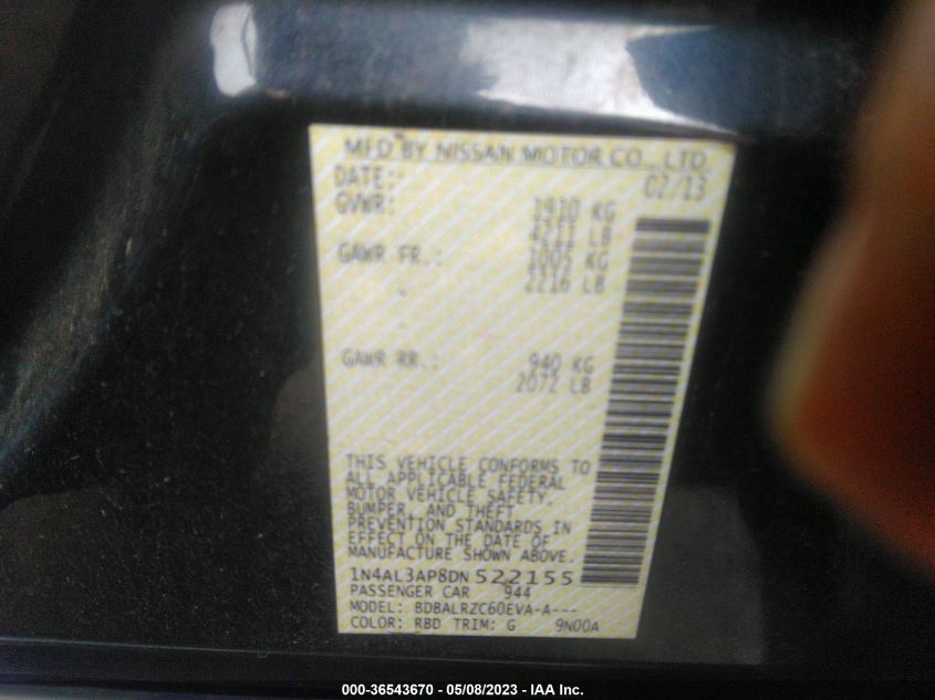 2013 NISSAN ALTIMA 2.5 S - 1N4AL3AP8DN522155
