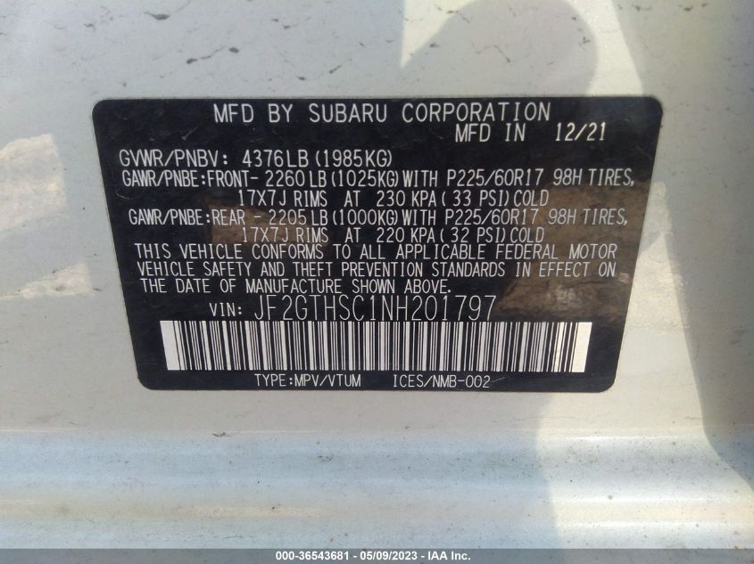 2022 SUBARU CROSSTREK SPORT - JF2GTHSC1NH201797
