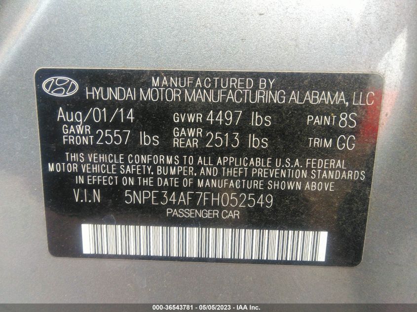 2015 HYUNDAI SONATA 2.4L SPORT - 5NPE34AF7FH052549