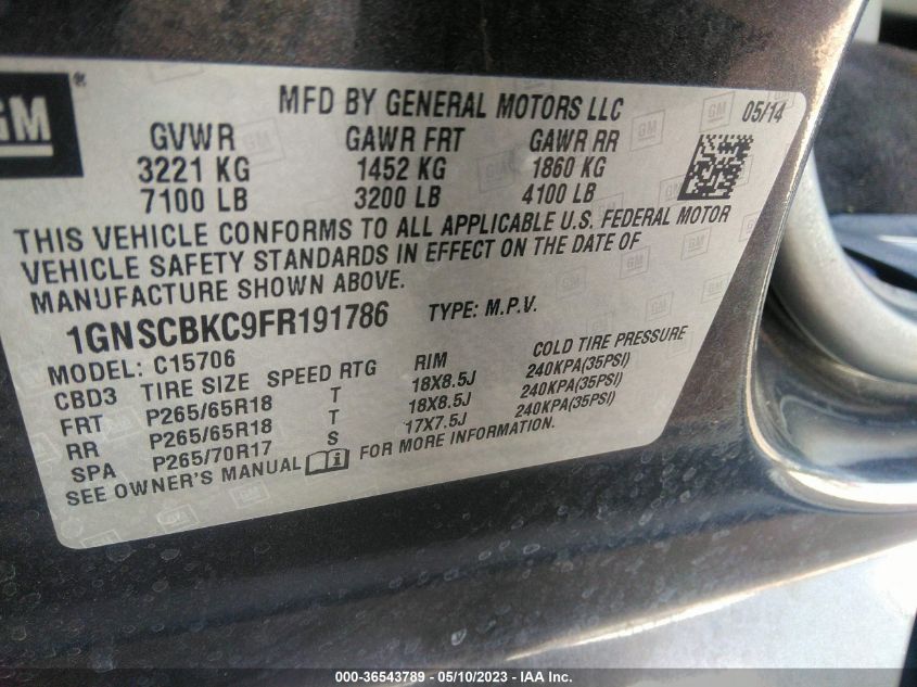 2015 CHEVROLET TAHOE LT - 1GNSCBKC9FR191786