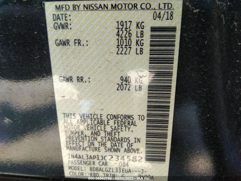 2018 NISSAN ALTIMA 2.5 S - 1N4AL3AP1JC234582
