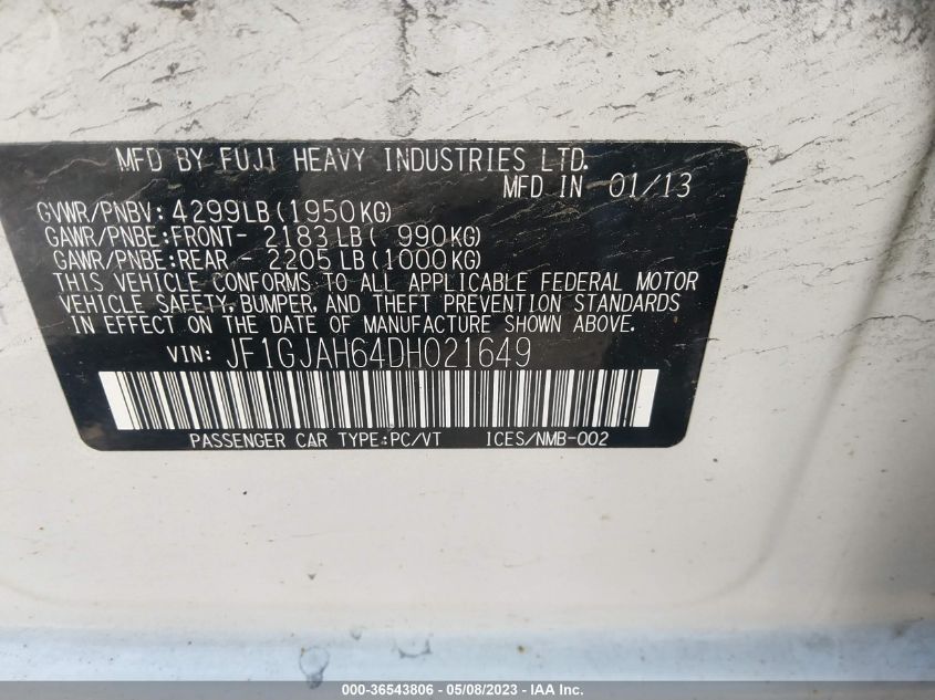 2013 SUBARU IMPREZA SEDAN LIMITED - JF1GJAH64DH021649
