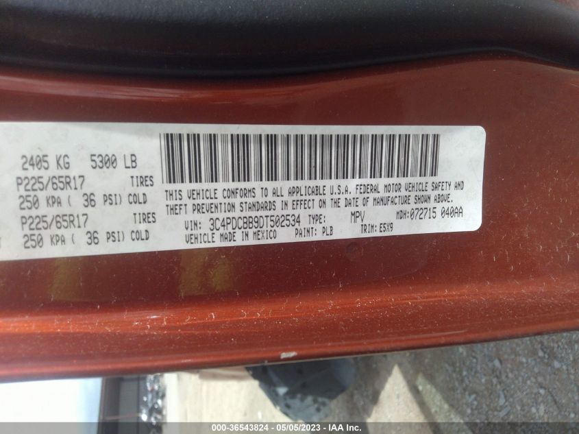 2013 DODGE JOURNEY SXT - 3C4PDCBB9DT502534