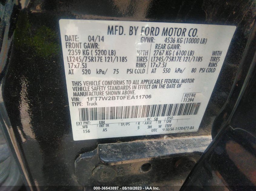 2015 FORD F-250 XL - 1FT7W2BT0FEA11706