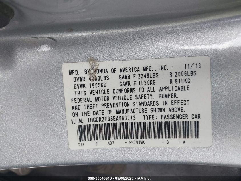 2014 HONDA ACCORD SEDAN LX - 1HGCR2F38EA083373