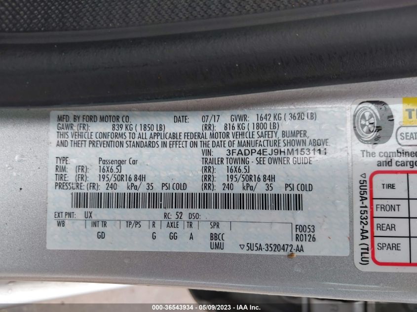 2017 FORD FIESTA SE - 3FADP4EJ9HM153111
