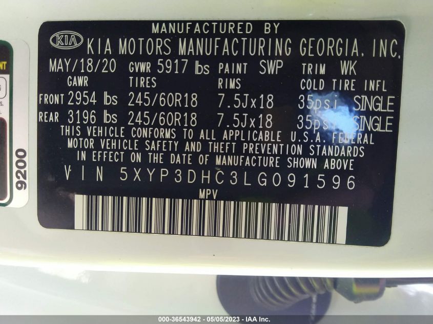 2020 KIA TELLURIDE EX - 5XYP3DHC3LG091596