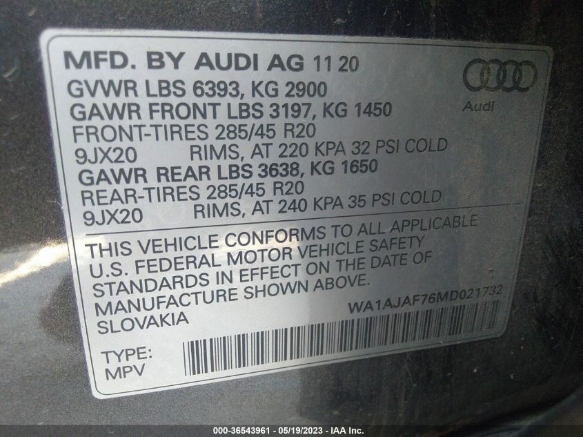 2021 AUDI Q7 PREMIUM - WA1AJAF76MD021732