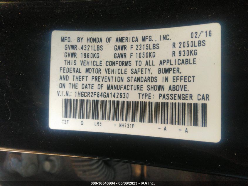 2016 HONDA ACCORD SEDAN EX-L - 1HGCR2F84GA142630