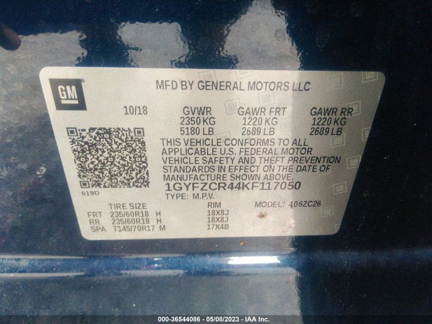 2019 CADILLAC XT4 FWD PREMIUM LUXURY 1GYFZCR44KF117050
