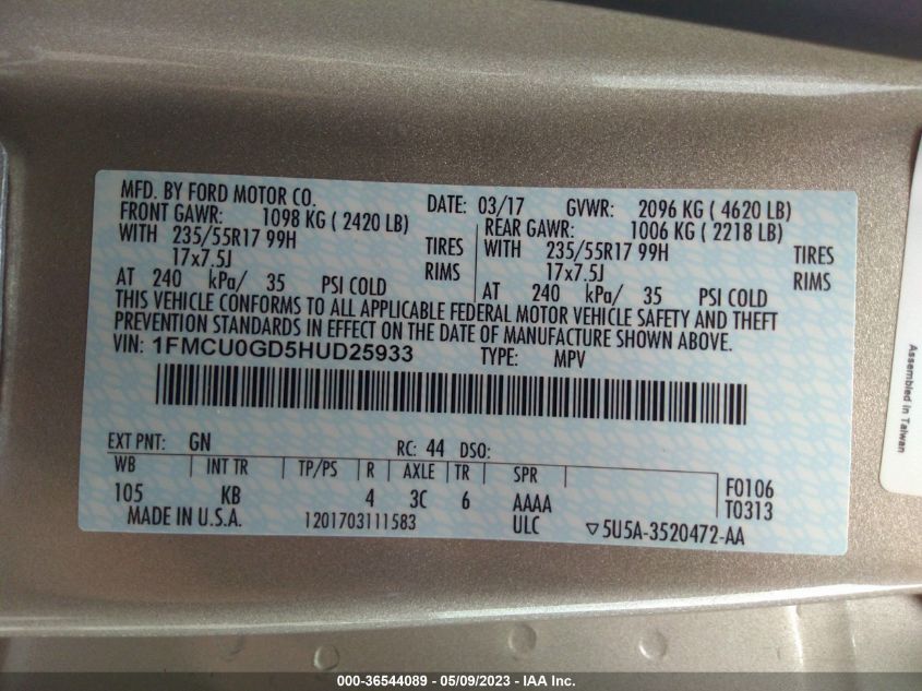2017 FORD ESCAPE SE - 1FMCU0GD5HUD25933