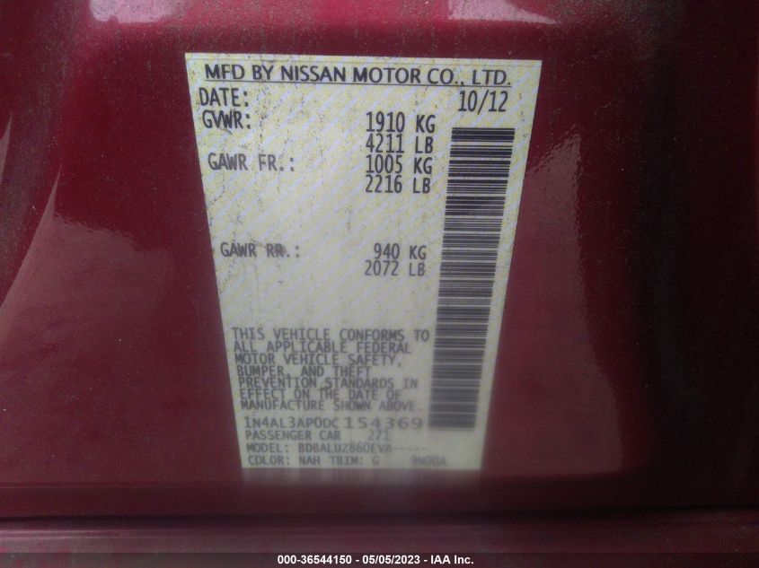 2013 NISSAN ALTIMA 2.5 SV - 1N4AL3AP0DC154369