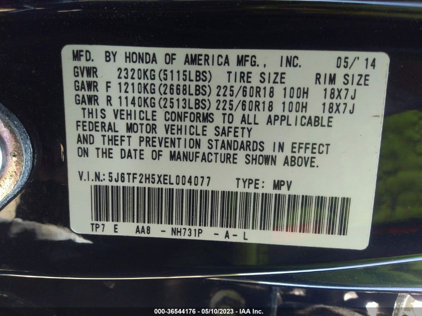2014 HONDA CROSSTOUR EX-L - 5J6TF2H5XEL004077