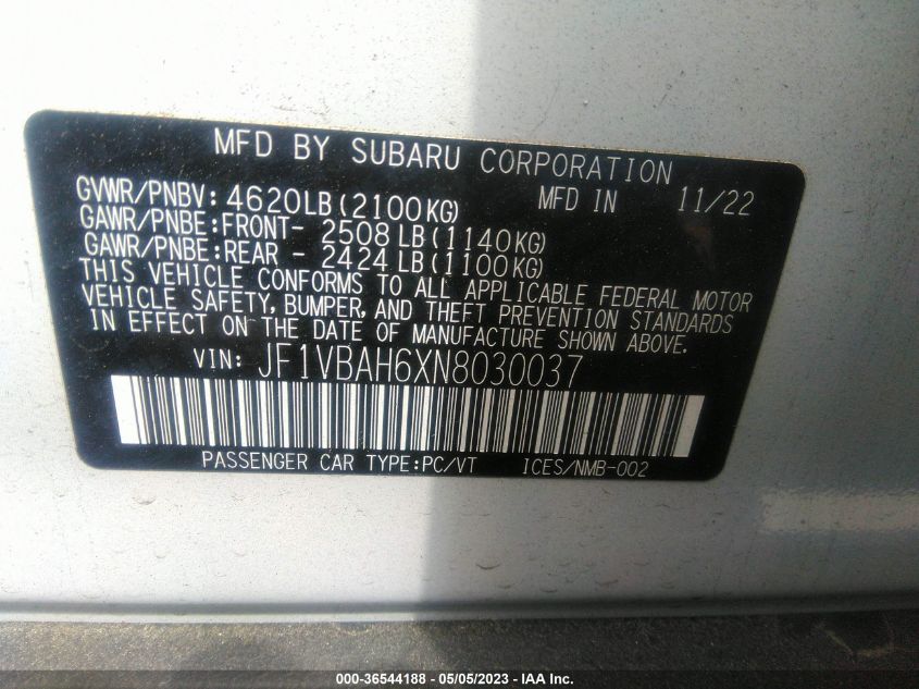 2022 SUBARU WRX PREMIUM - JF1VBAH6XN8030037