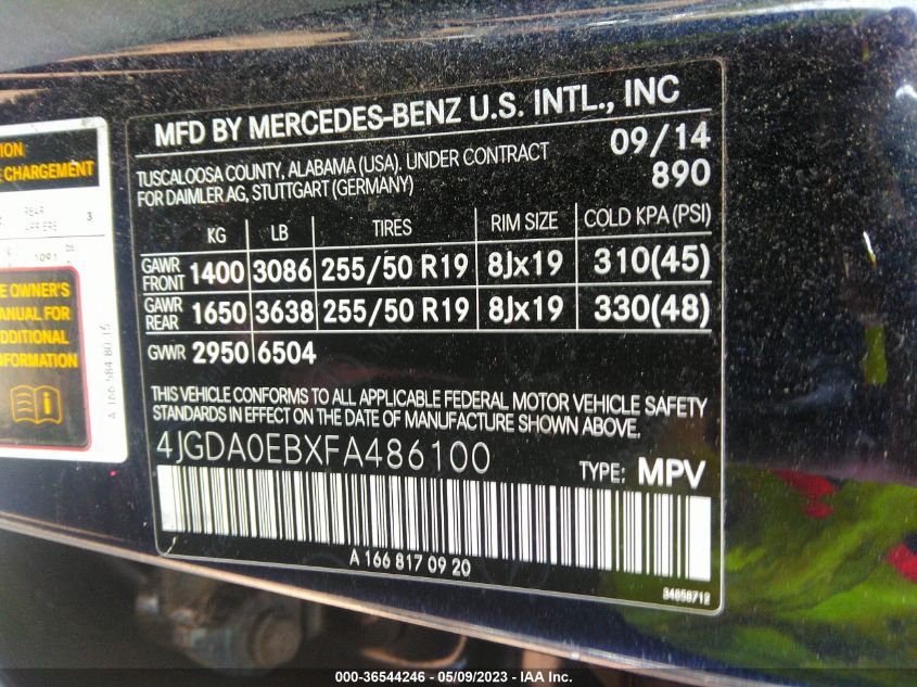 2015 MERCEDES-BENZ M-CLASS ML 250 BLUETEC - 4JGDA0EBXFA486100