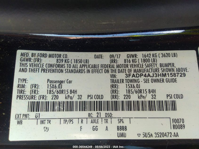 2017 FORD FIESTA S - 3FADP4AJ3HM158729