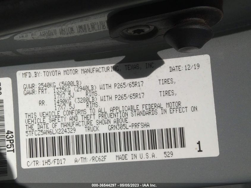 2020 TOYOTA TACOMA 4WD SR5/TRD SPORT - 5TFCZ5AN6LX224329