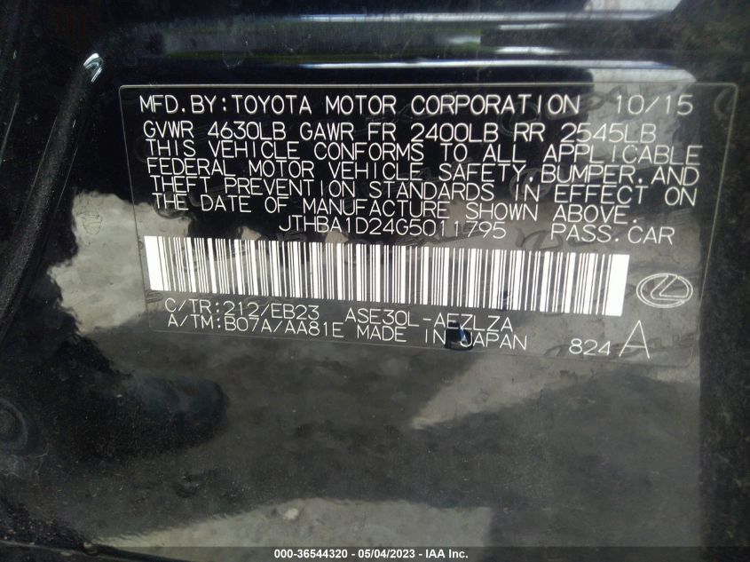 2016 LEXUS IS 200T JTHBA1D24G5011795