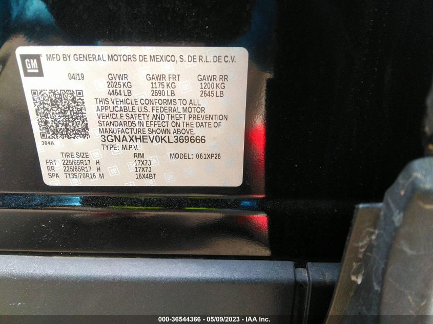 2019 CHEVROLET EQUINOX LS - 3GNAXHEV0KL369666