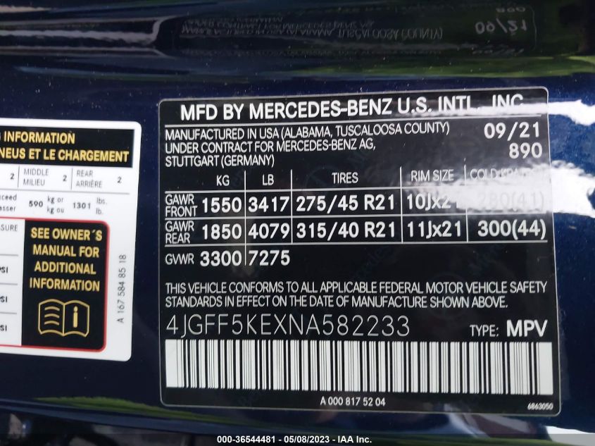 2022 MERCEDES-BENZ GLS GLS 450 - 4JGFF5KEXNA582233