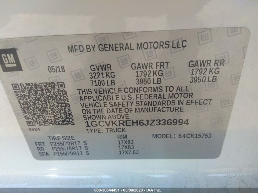 2018 CHEVROLET SILVERADO 1500 LT - 1GCVKREH6JZ336994