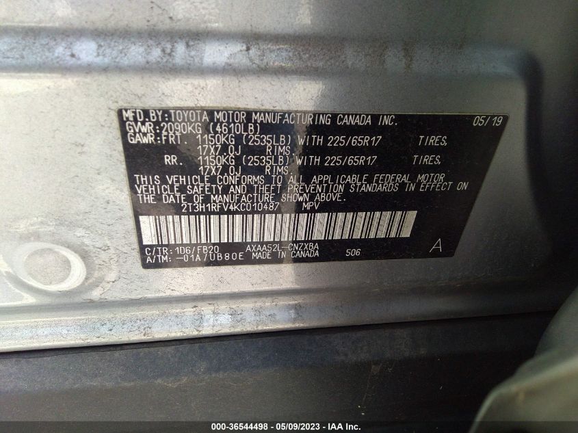 2019 TOYOTA RAV4 LE - 2T3H1RFV4KC010487