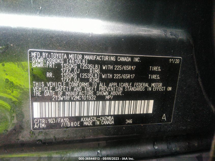 2021 TOYOTA RAV4 XLE - 2T3W1RFV2MC101932