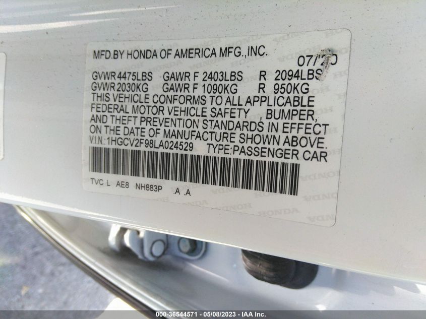 2020 HONDA ACCORD SEDAN TOURING - 1HGCV2F98LA024529