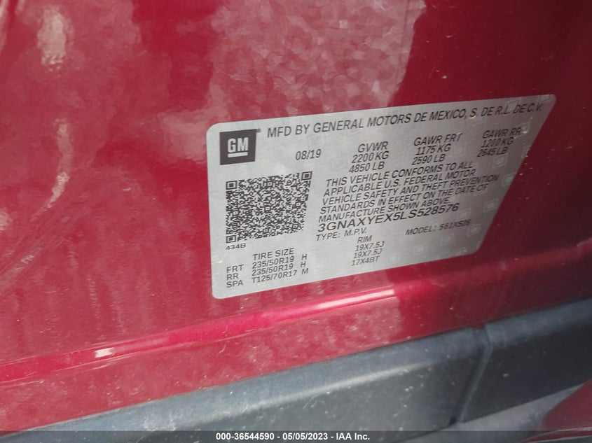 VIN 3GNAXYEX5LS528576 2020 CHEVROLET EQUINOX PREMIER
