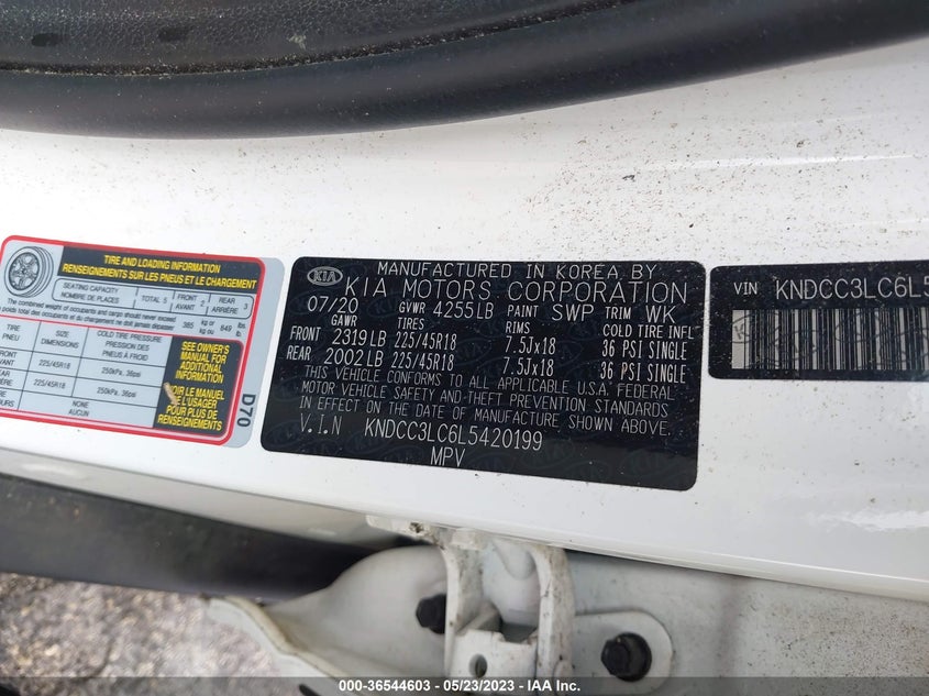 VIN KNDCC3LC6L5420199 2020 KIA NIRO TOURING