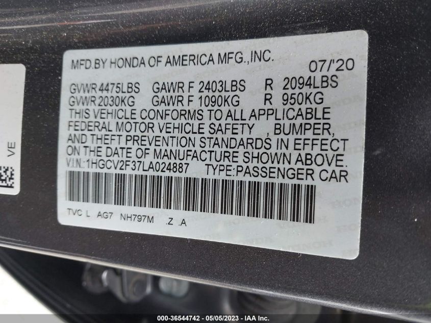 2020 HONDA ACCORD SEDAN SPORT - 1HGCV2F37LA024887