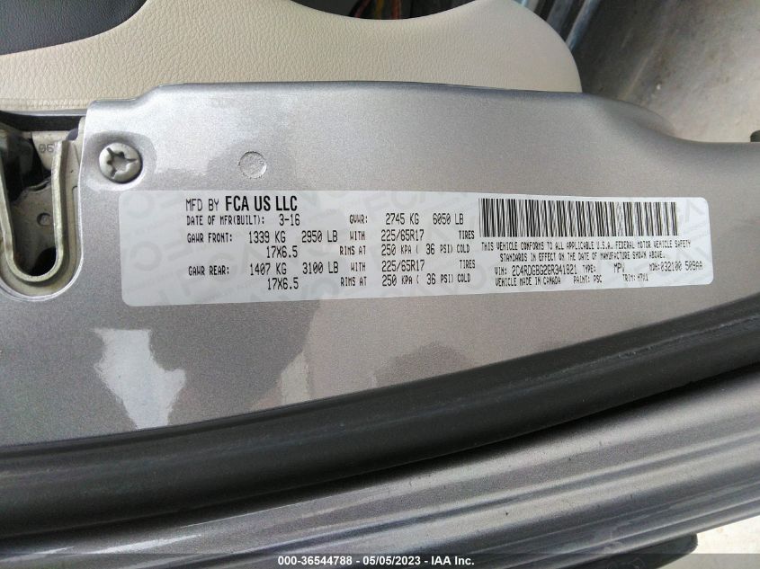 2016 DODGE GRAND CARAVAN AMERICAN VALUE PKG - 2C4RDGBG2GR341821