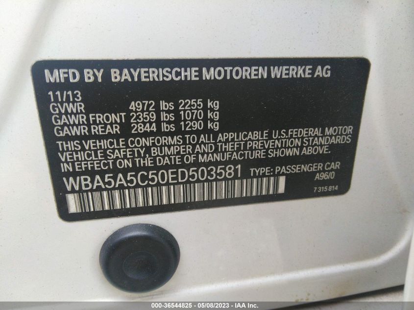 2014 BMW 5 SERIES 528I - WBA5A5C50ED503581