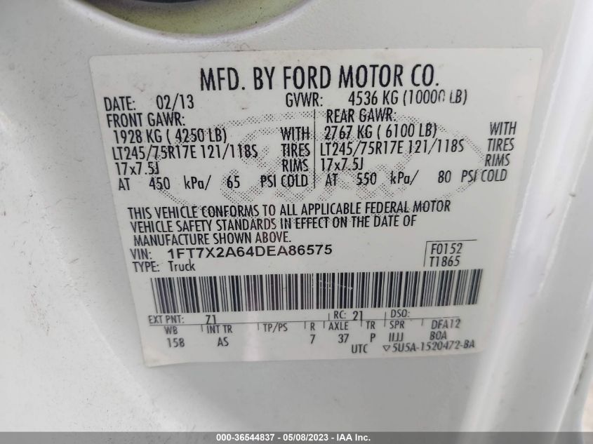 2013 FORD SUPER DUTY F-250 SRW XL/XLT/LARIAT - 1FT7X2A64DEA86575