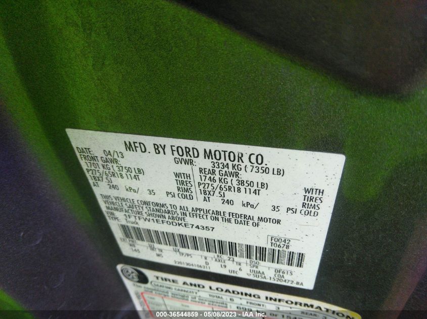 2013 FORD F-150 XL/XLT/FX4/LARIAT - 1FTFW1EF0DKE74357