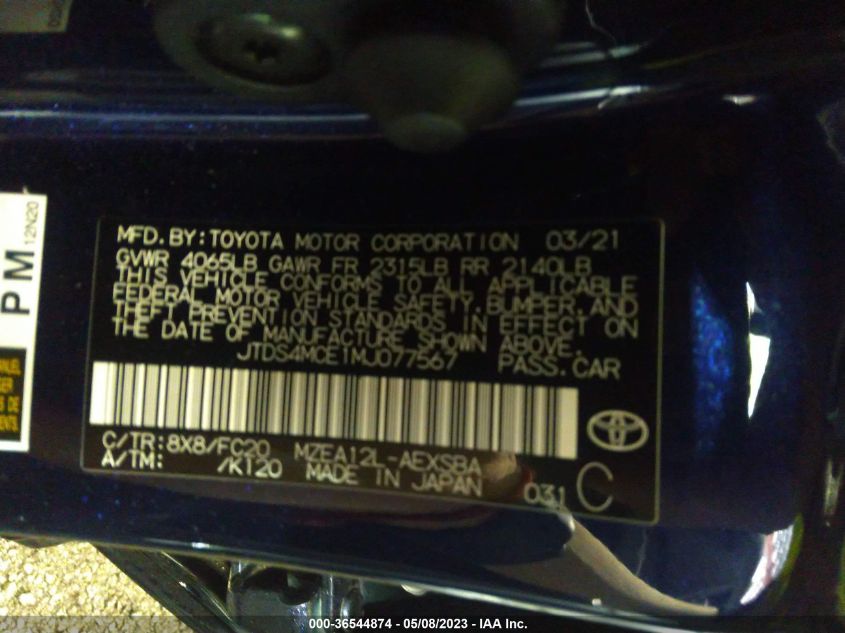 2021 TOYOTA COROLLA SE/NIGHTSHADE/APEX SE - JTDS4MCE1MJ077567