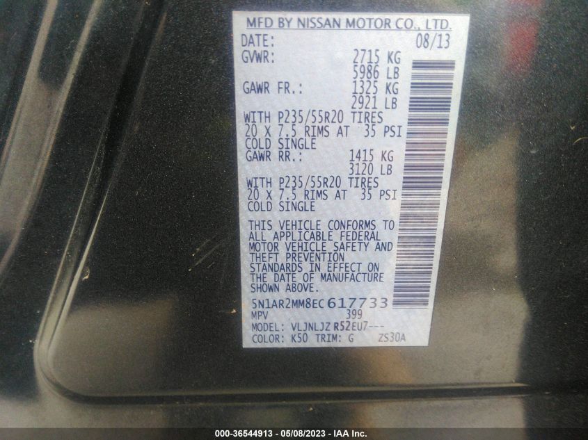2014 NISSAN PATHFINDER PLATINUM - 5N1AR2MM8EC617733