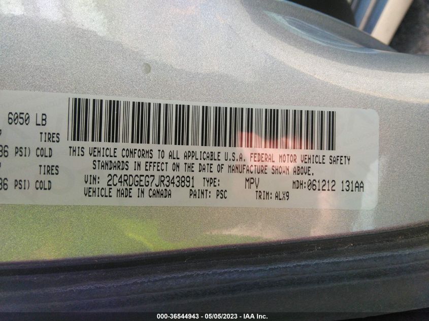 2018 DODGE GRAND CARAVAN GT - 2C4RDGEG7JR343891