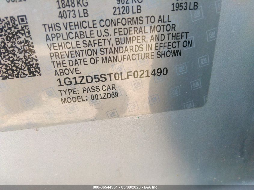 2020 CHEVROLET MALIBU LT - 1G1ZD5ST0LF021490