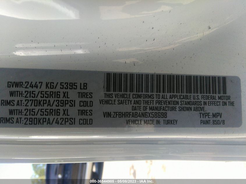 2022 RAM PROMASTER CITY TRADESMAN ZFBHRFAB4N6X58698