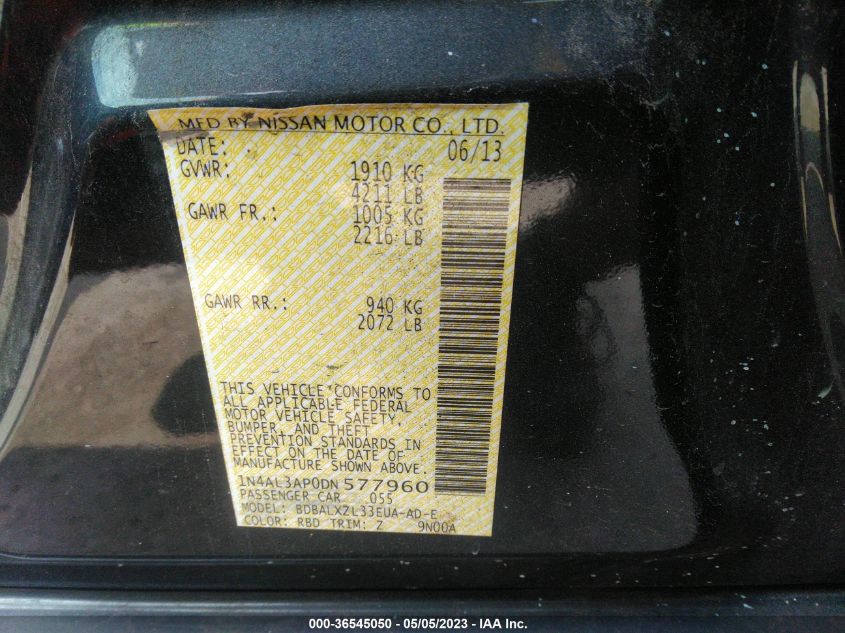 2013 NISSAN ALTIMA 2.5 SL - 1N4AL3AP0DN577960