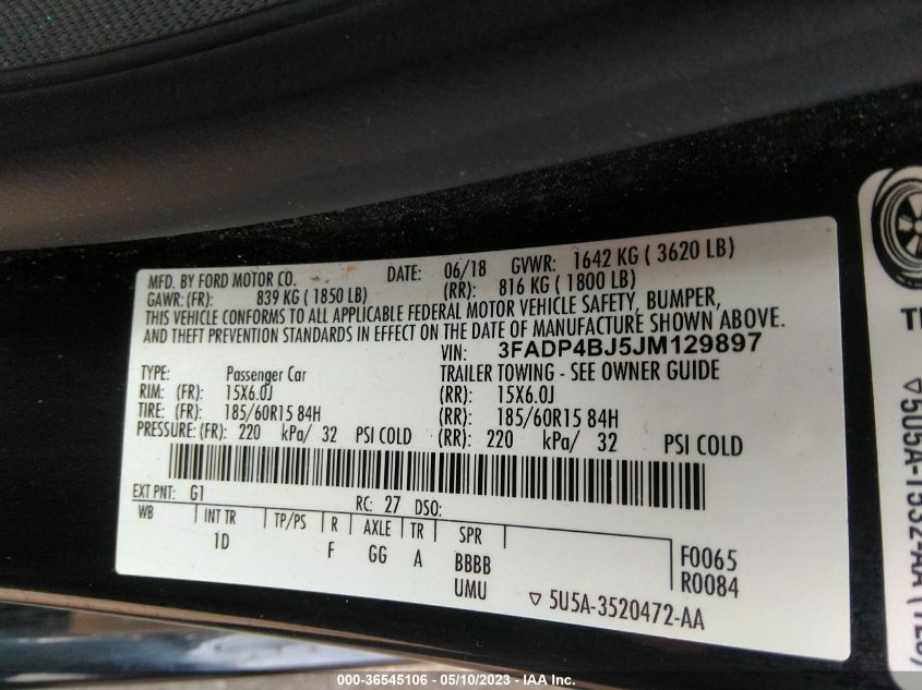 2018 FORD FIESTA SE - 3FADP4BJ5JM129897